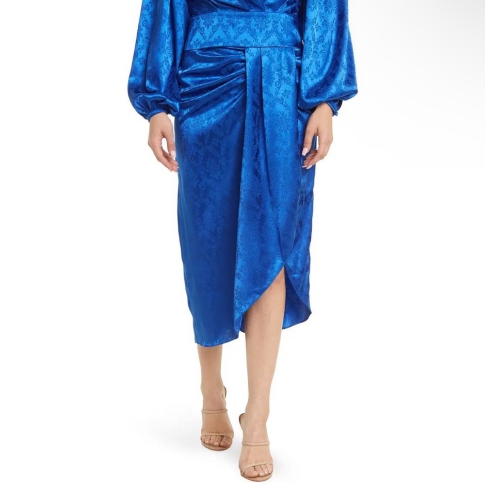FINAL PRICE RONNY KOBO Miranda Royal Blue Draped Damask Print Jacquard Skirt
